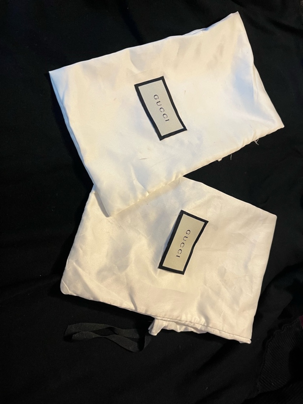 Gucci White Satin Drawstring Dust Bag with Black Logo Patch